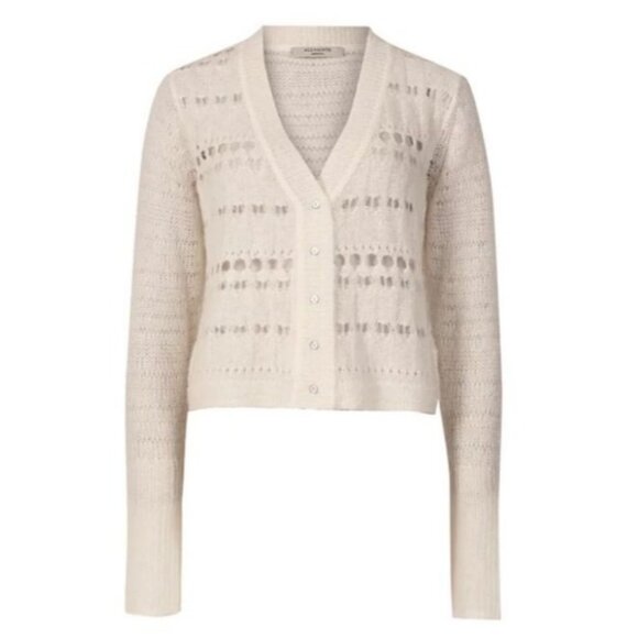 ALLSAINTS Cole Wool and Alpaca Cropped Cardigan Sweater XS Open Knit Chalk White - Picture 4 of 12